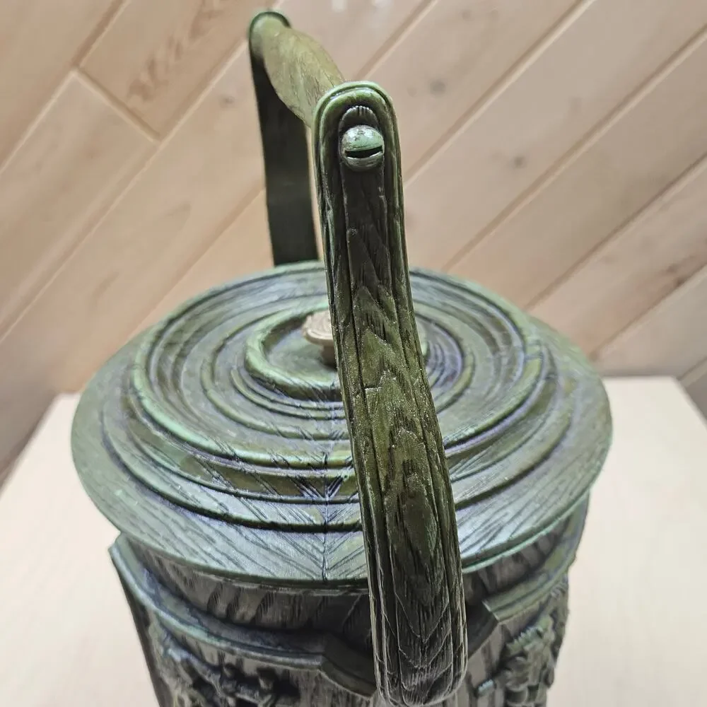 Vintage MCM 1960s Faux Wood Ice Bucket Cooler Barware Green Grapes w Handle